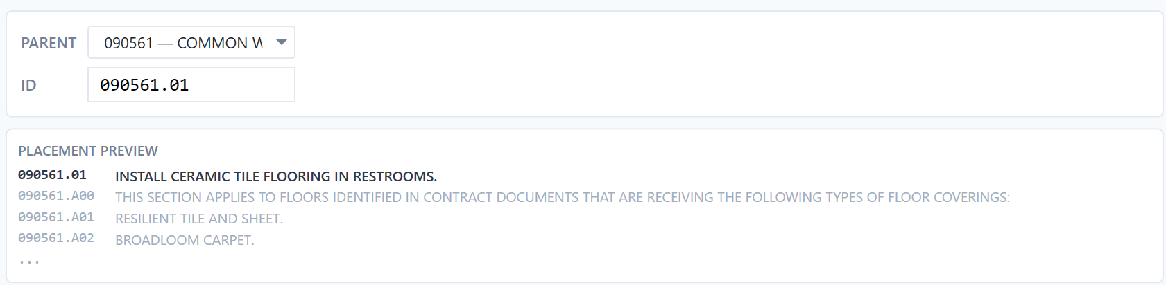 Parent dropdown, ID field, and placement preview showing the keynote in context