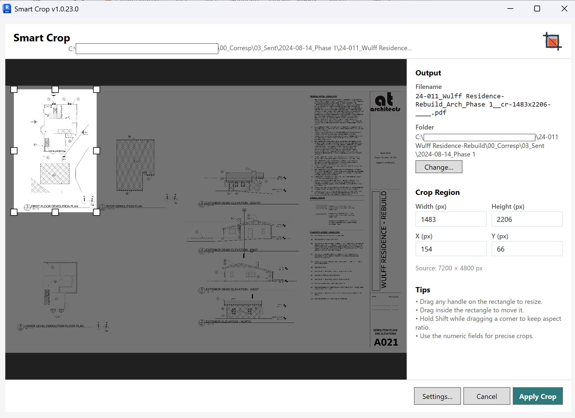 Smart Crop menu in Revit